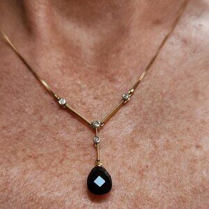ZALES Vintage 14k Solid Gold and Onyx Briolette Pendant Necklace